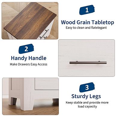 Rustic Modern Nightstand with 2 Drawers, Spacious Storage End Table for Bedroom Living Room