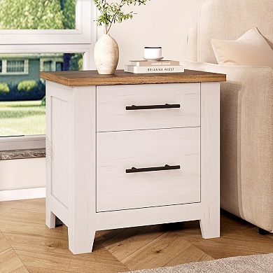Rustic Modern Nightstand with 2 Drawers, Spacious Storage End Table for Bedroom Living Room