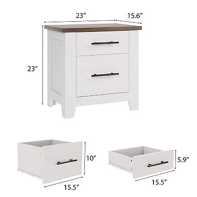 Rustic Modern Nightstand with 2 Drawers, Spacious Storage End Table for Bedroom Living Room