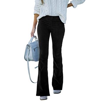 Women's High Waist Slim Fit Corduroy Pants Elastic Waist Vintage Bell Bottom Trousers