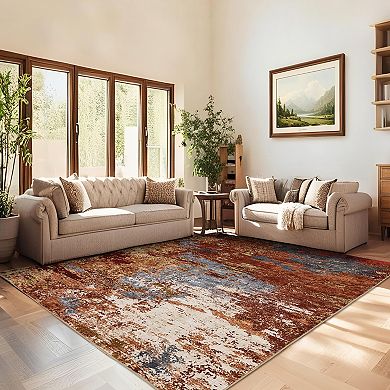 Abstract Rug, Slip TPR Backing Washable Rug, Soft Non Shedding Floor Cover, Low Pile Foldable Mat