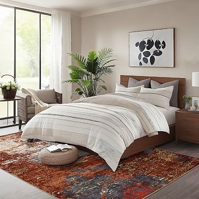 Abstract Rug, Slip TPR Backing Washable Rug, Soft Non Shedding Floor Cover, Low Pile Foldable Mat