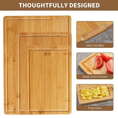 Superior Cutting Board Set,3-Piece Thick Kitchen Chopping Boards with Deep Juice Grooves