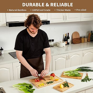 Superior Cutting Board Set,3-Piece Thick Kitchen Chopping Boards with Deep Juice Grooves