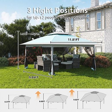 Pop Up Canopy Tent Outdoor Gazebo with One Push Setup Mosquito Netting Adjustable Height