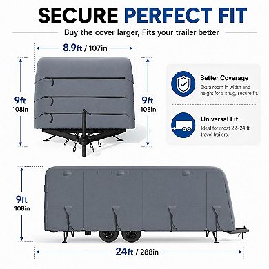 Heavy Duty RV Cover Waterproof Camper Cover with Straps UV Protection