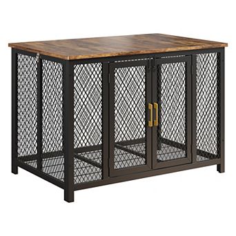 47 Inch Dog Crate Side Table, 2 Doors & Latches, Sturdy Metal Kennel for Small Medium Large Dogs