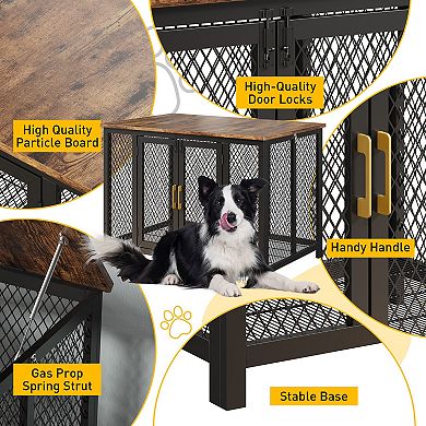 47 Inch Dog Crate Side Table, 2 Doors & Latches, Sturdy Metal Kennel for Small Medium Large Dogs