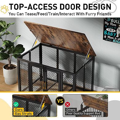 47 Inch Dog Crate Side Table, 2 Doors & Latches, Sturdy Metal Kennel for Small Medium Large Dogs