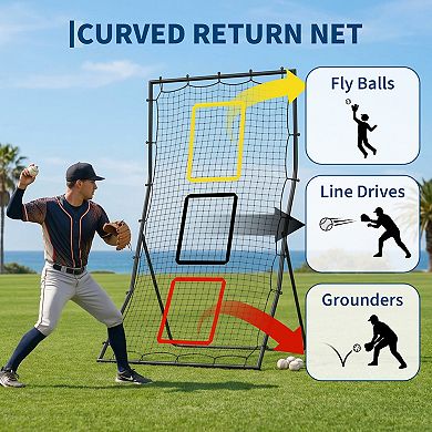 6x4 FT Baseball and Softball Rebounder Net Pitchback Trainer for Pitching and Fielding Practice