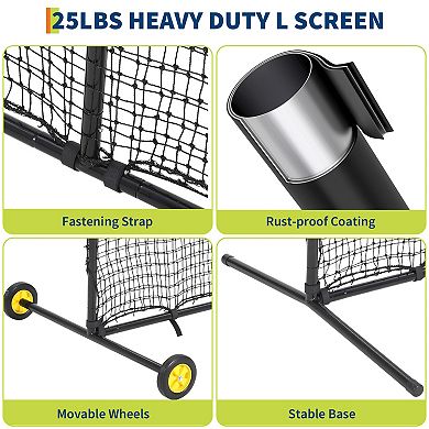 7x7 FT L Screen Baseball Pitching Net Heavy Duty Pitcher Protection Net for Batting Cage