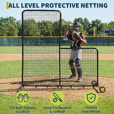 7x7 FT L Screen Baseball Pitching Net Heavy Duty Pitcher Protection Net for Batting Cage