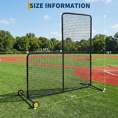 7x7 FT L Screen Baseball Pitching Net Heavy Duty Pitcher Protection Net for Batting Cage