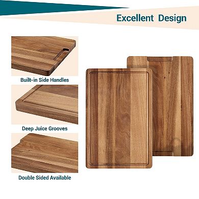 18 Inch Acacia Wood Cutting Board for Kitchen,Butcher Block Chopping Board with Built-In Deep Groove