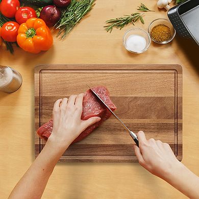 18 Inch Acacia Wood Cutting Board for Kitchen,Butcher Block Chopping Board with Built-In Deep Groove