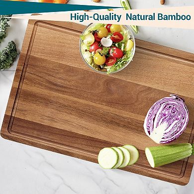 18 Inch Acacia Wood Cutting Board for Kitchen,Butcher Block Chopping Board with Built-In Deep Groove