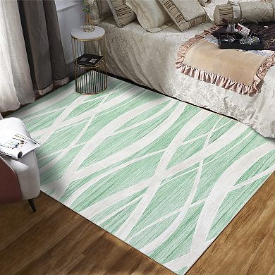 Modern Changlang Green Area Rugs 100% Polyester 350G Pile Weight Tpr Washed