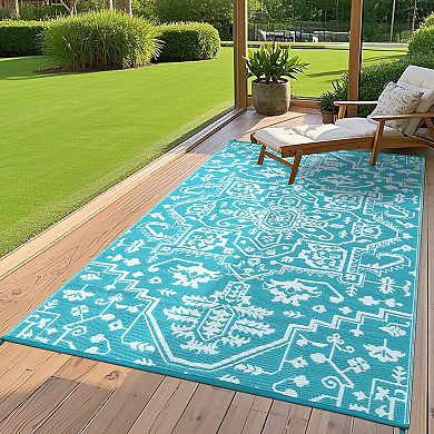 Outdoor Patio Rug, Reversible Plastic Straw Floor Mat, Waterproof and Stain-Resistant for Camping