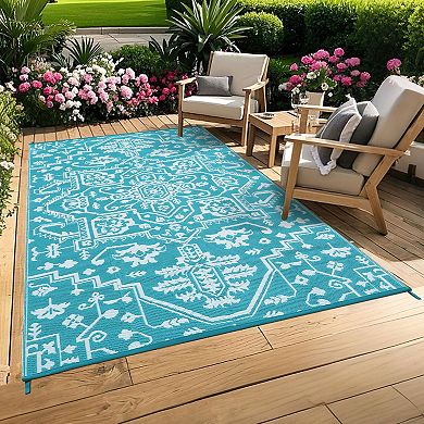 Outdoor Patio Rug, Reversible Plastic Straw Floor Mat, Waterproof and Stain-Resistant for Camping