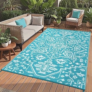 Outdoor Patio Rug, Reversible Plastic Straw Floor Mat, Waterproof and Stain-Resistant for Camping
