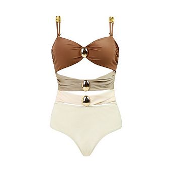 Women's One Piece Swimsuit Cut Out Color Block Adjustable Straps Slimming Bathing Suit