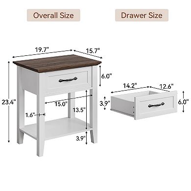 Minimalist Wooden Nightstand with Drawer and Open Shelf, Multi-use for Small Spaces