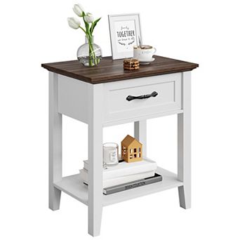 Minimalist Wooden Nightstand with Drawer and Open Shelf, Multi-use for Small Spaces