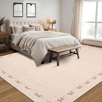Bow Washable Area Rugs for Living Room, Non Slip Soft Rugs, Low Pile Foldable Area Rug
