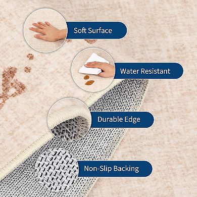 Bow Washable Area Rugs for Living Room, Non Slip Soft Rugs, Low Pile Foldable Area Rug