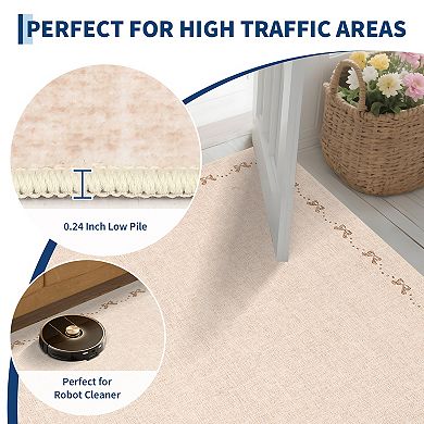 Bow Washable Area Rugs for Living Room, Non Slip Soft Rugs, Low Pile Foldable Area Rug
