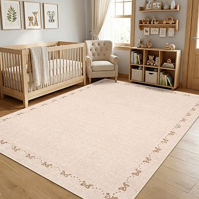 Bow Washable Area Rugs for Living Room, Non Slip Soft Rugs, Low Pile Foldable Area Rug