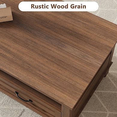 Farmhouse 2-tier Coffee Table with 2 Drawers and Storage Shelf for Living Room