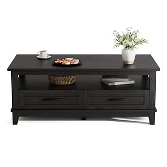 Farmhouse 2 tier Coffee Table with 2 Drawers and Storage Shelf for Living Room