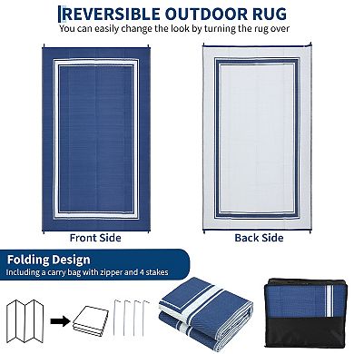 Outdoor Rug for Patio, Waterproof, Modern Bordered Area Mat, Reversible Plastic Straw Floor Carpet