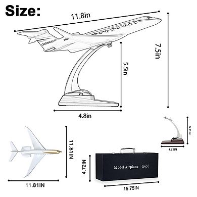 1:100 Gulfstream 650 Model Airplane, Alloy, Resin & Wood Base, Streamlined Plane Model Home Office