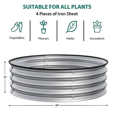 Galvanized Steel Raised Garden Bed with Protective Rubber Edge，Open Bottom Planter for Patio Garden