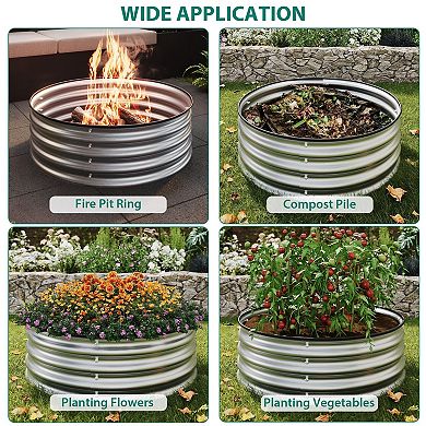 Galvanized Steel Raised Garden Bed with Protective Rubber Edge，Open Bottom Planter for Patio Garden