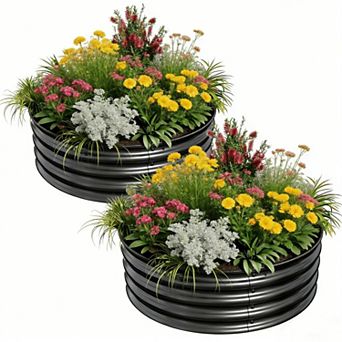 Galvanized Steel Raised Garden Bed with Protective Rubber Edge，Open Bottom Planter for Patio Garden