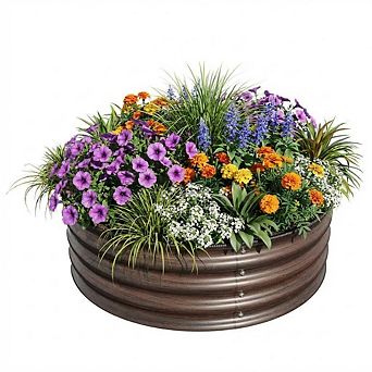 Galvanized Steel Raised Garden Bed with Protective Rubber Edge，Open Bottom Planter for Patio Garden