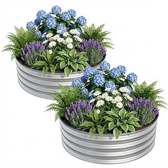 Galvanized Steel Raised Garden Bed with Protective Rubber Edge，Open Bottom Planter for Patio Garden
