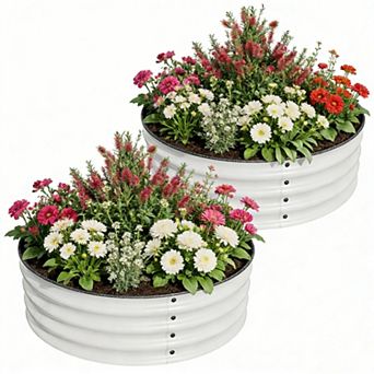 Galvanized Steel Raised Garden Bed with Protective Rubber Edge，Open Bottom Planter for Patio Garden