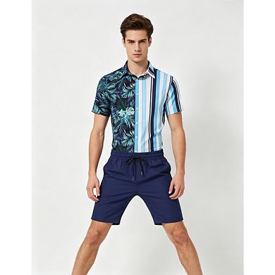 Men's Summer Beach Outfits 2 Piece Short Sleeve Shirts and Shorts Vacation Flower Button Down Sets