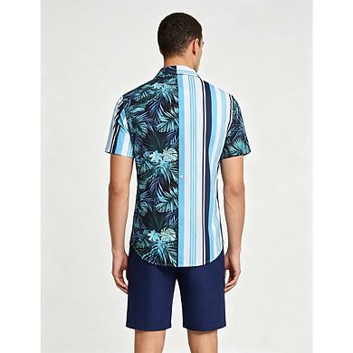 Men's Summer Beach Outfits 2 Piece Short Sleeve Shirts and Shorts Vacation Flower Button Down Sets