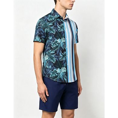 Men's Summer Beach Outfits 2 Piece Short Sleeve Shirts and Shorts Vacation Flower Button Down Sets