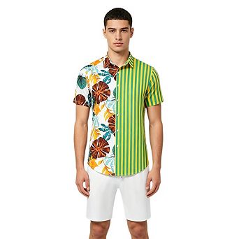 Men's Summer Beach Outfits 2 pc Short Sleeve Shirts and Shorts Vacation Flower Button Down Sets