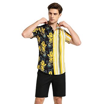Men's Summer Beach Outfits 2 pc Short Sleeve Shirts and Shorts Vacation Flower Button Down Sets