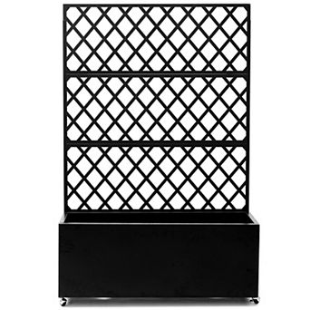 Steel Raised Mobile Planter Box with Privacy Screen and Drainage for Patio, Balcony, Yard