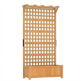 Wood Raised Garden Bed with Trellis, Canopy, Outdoor Planter Box for Vegetables, Flowers