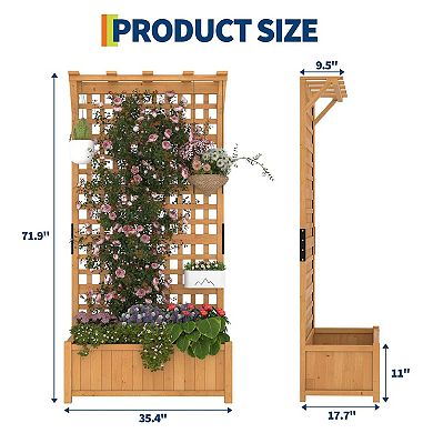 Wood Raised Garden Bed with Trellis, Canopy, Outdoor Planter Box for Vegetables, Flowers