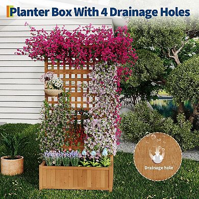 Wood Raised Garden Bed with Trellis, Canopy, Outdoor Planter Box for Vegetables, Flowers